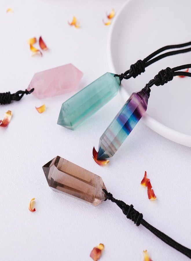 Apengshi Natural Crystal Rainbow Fluorite Double Pointed Pendants Healing Crystal Quartz Necklace 6 Faceted Chakra Energy Stone Meditation Balance Reiki Gifts - Image 4